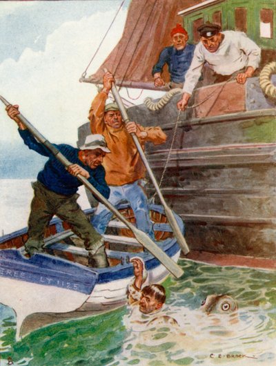 The Two Men in the Boat Began Frantically to Beat and Dig at a Loathsome Object by Charles Edmund Brock